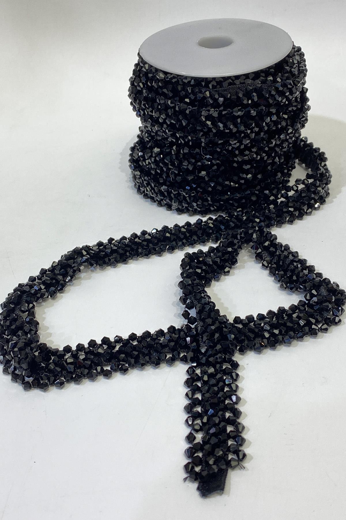 Black Wide Crystal Beaded Embroidered Ribbon