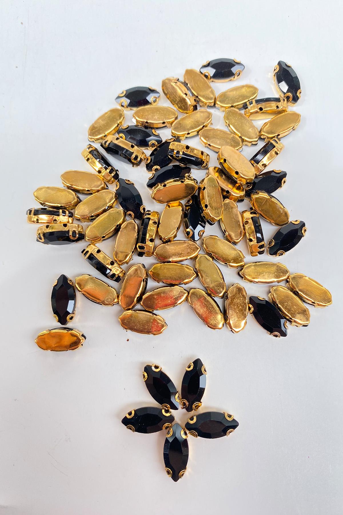 Black Gold Ground Strut Shiny Glass Shuttle Beads 10 Pieces