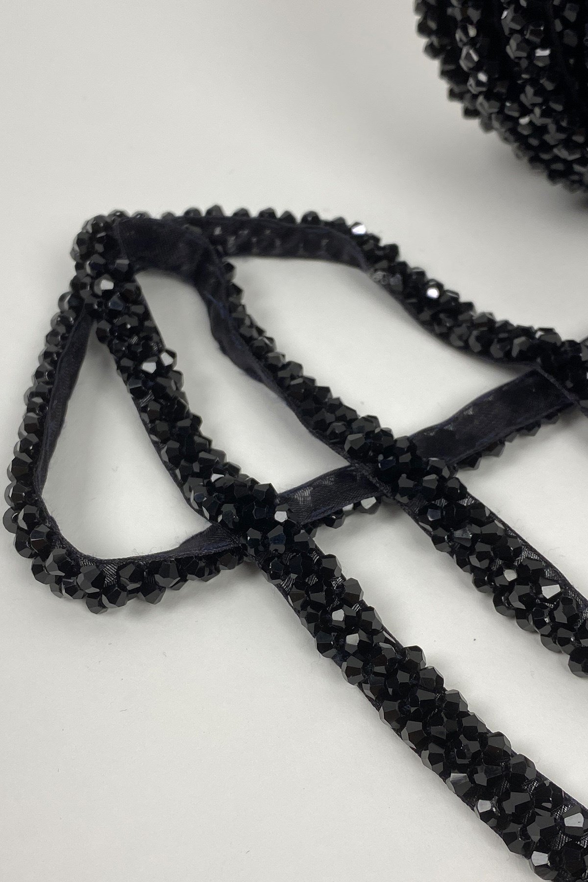 Black Crystal Bead Embroidered Ribbon