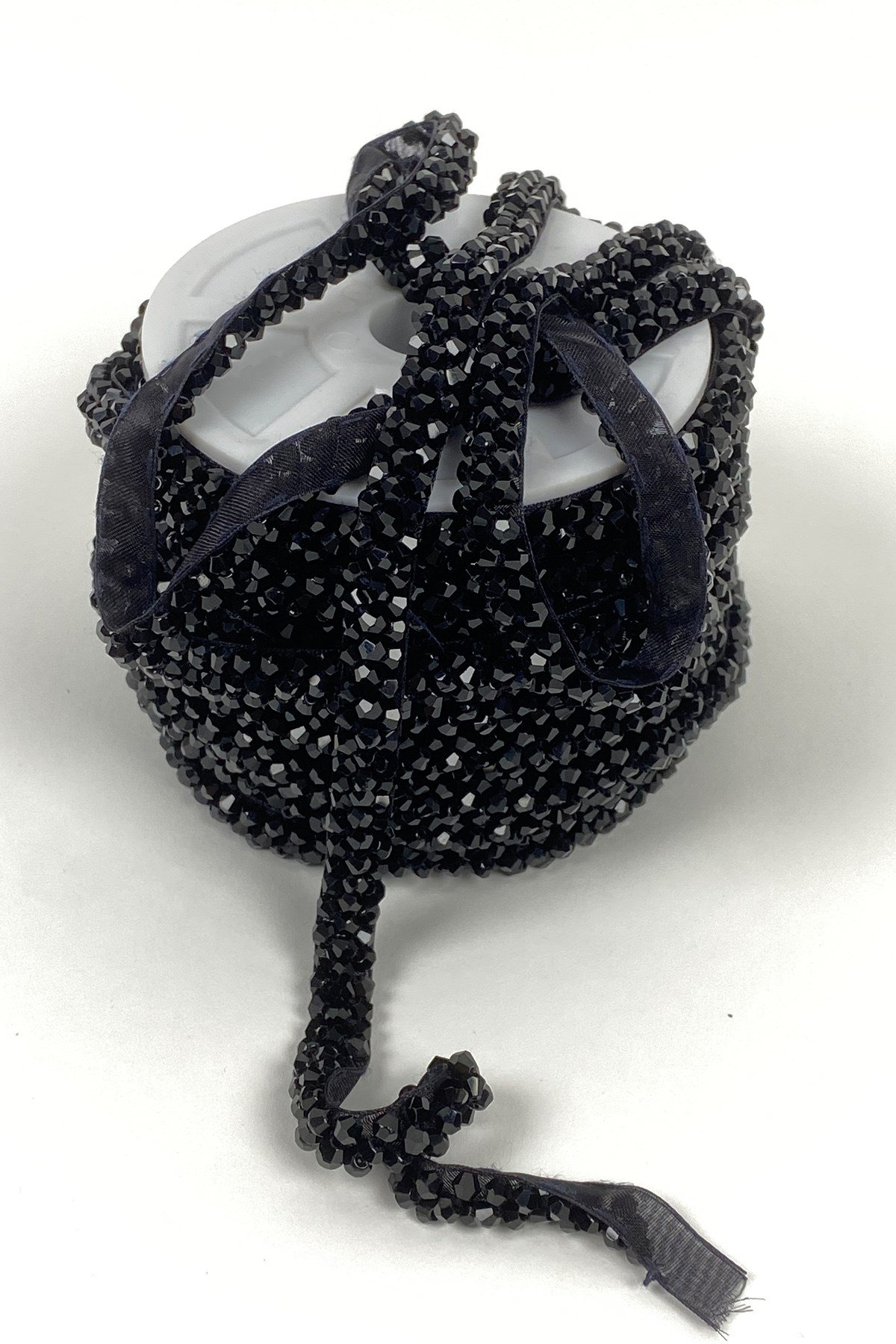 Black Crystal Bead Embroidered Ribbon