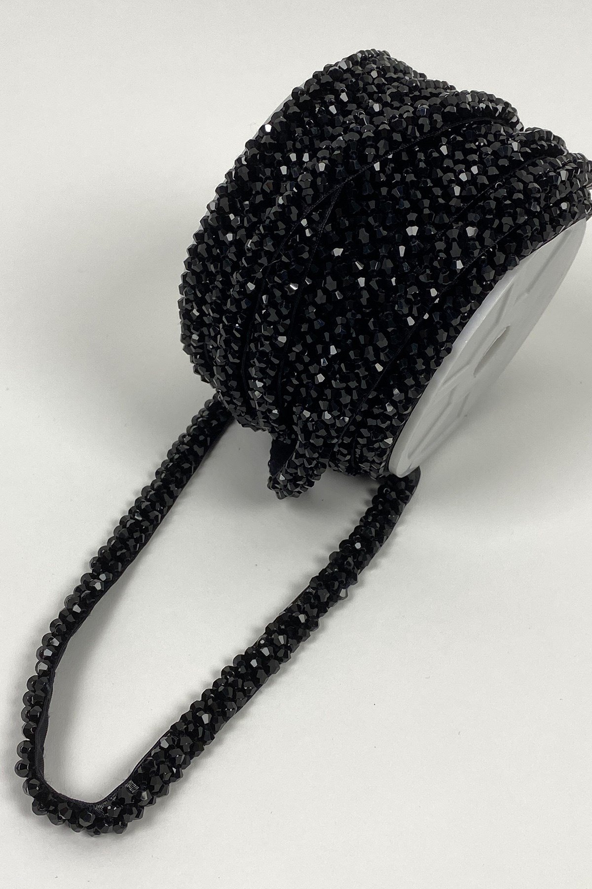 Black Crystal Bead Embroidered Ribbon