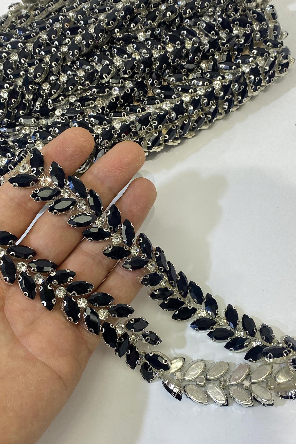 Siyah Mekik Taşlı Abiye Şerit Taş Bordür
