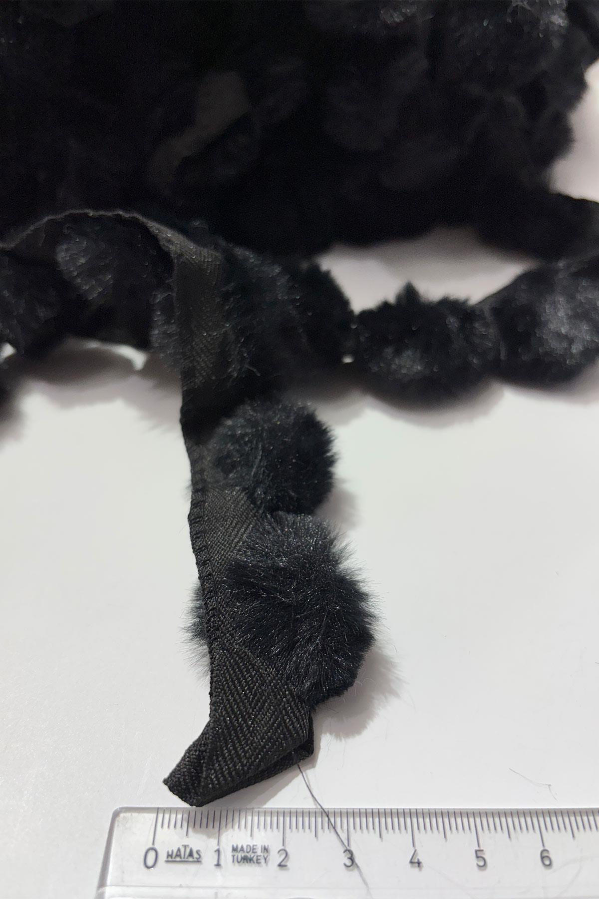 Black Plush Ribbon Pom-Pom, Rabbit Tail Pom-Pom, Plush Pom-Pom 1 meter