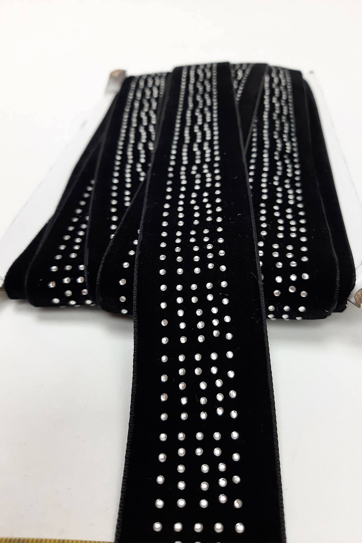 Black Polka Dot Stone Velvet Ribbon