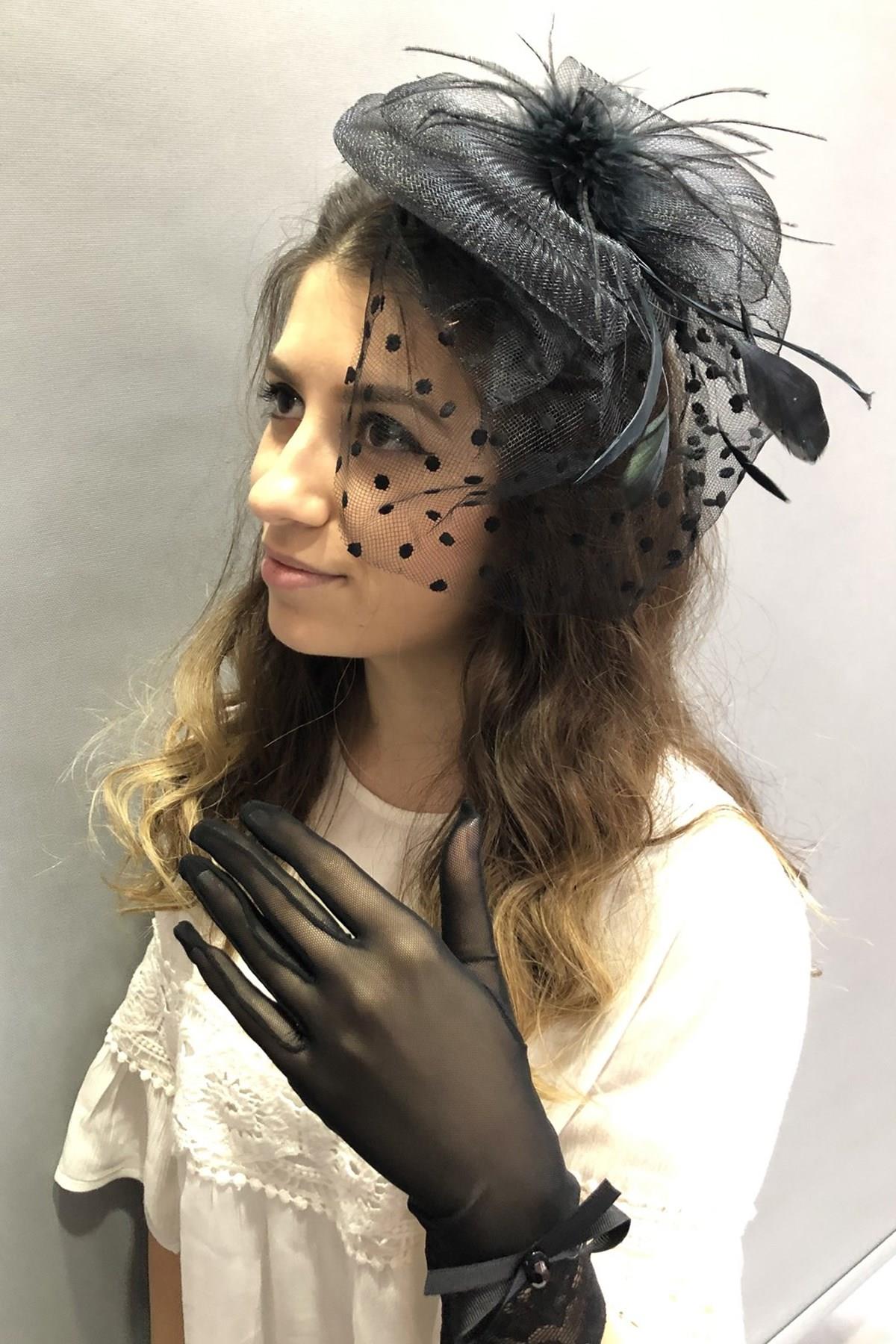 Wholesale Black Tulle Gloves Voilet Wedding Hat
