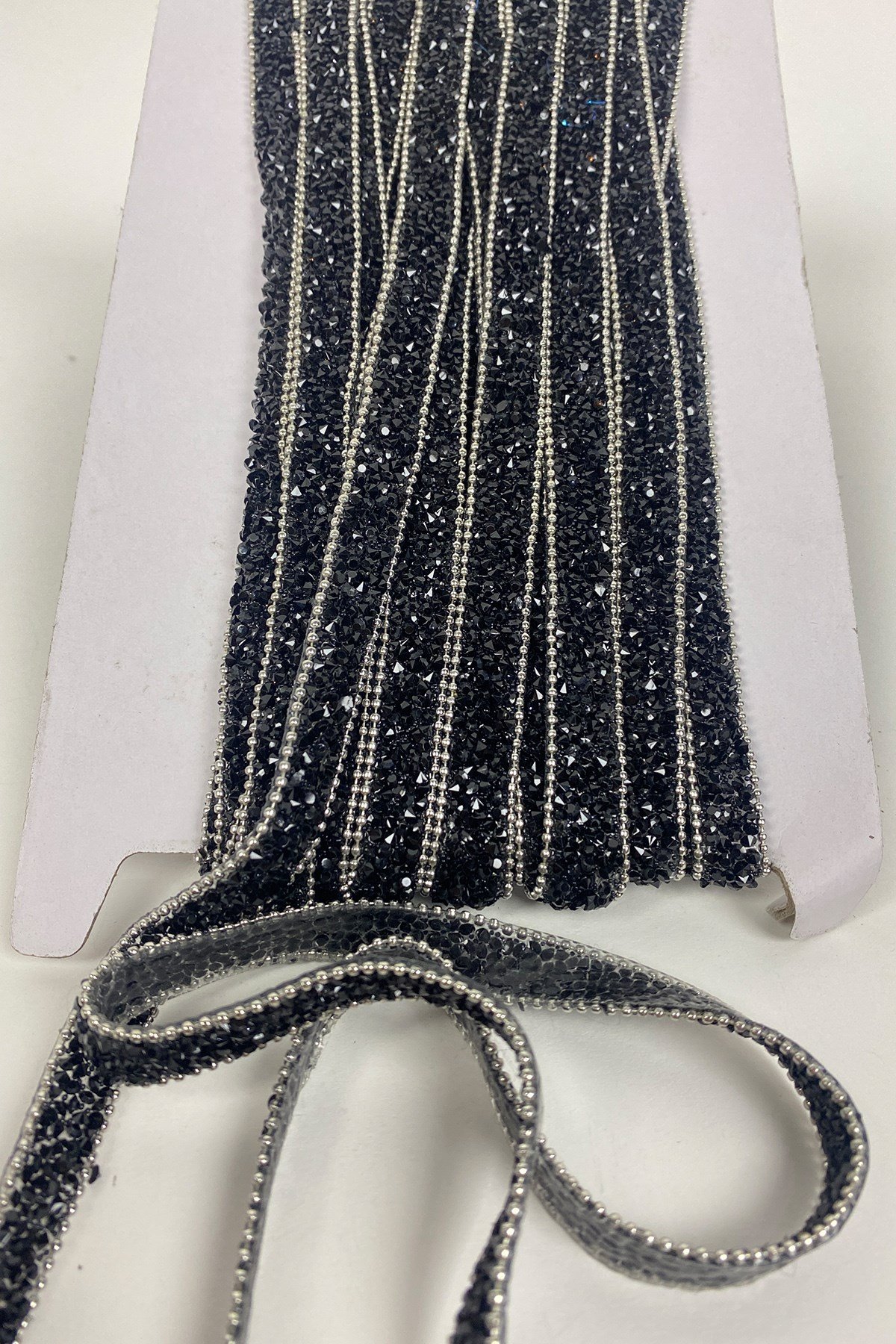 Black Iron-on Stone Thin Chain Strip Applique