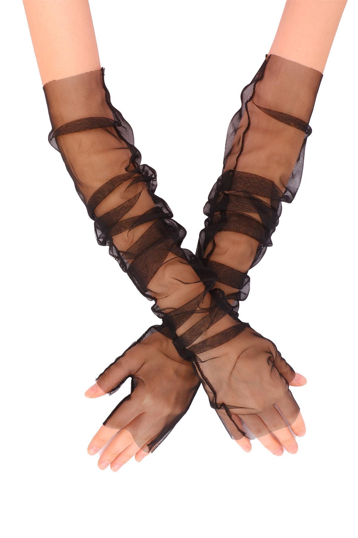 Wholesale Black Long Tulle Gloves Fingerless Evening Dress Gloves Costume Accessory
