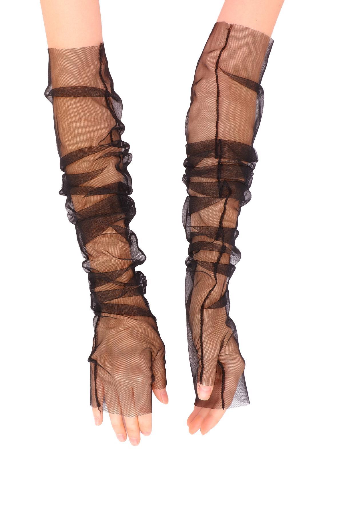 Wholesale Black Long Tulle Gloves Fingerless Evening Dress Gloves Costume Accessory