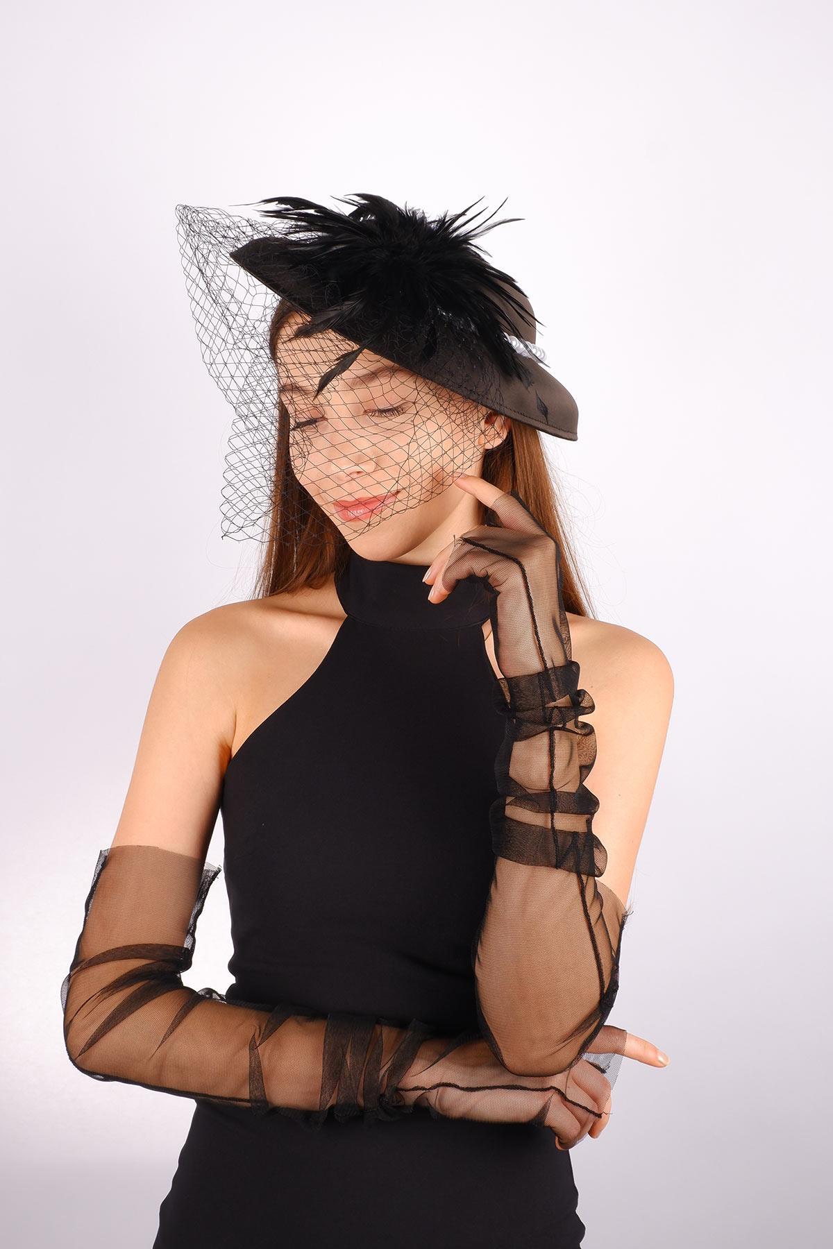 Wholesale Black Voilet Wedding Hat Dilda Bridal Accessory And Tulle Gloves