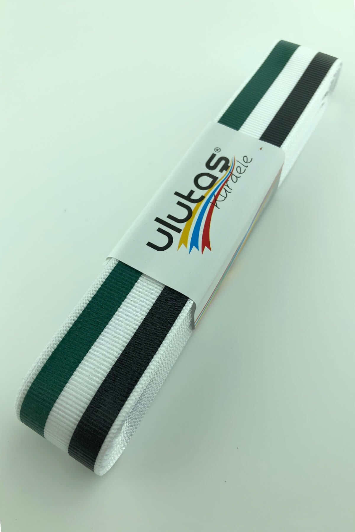 Black Green Line Printed Grosgrain Ribbon 10 mt