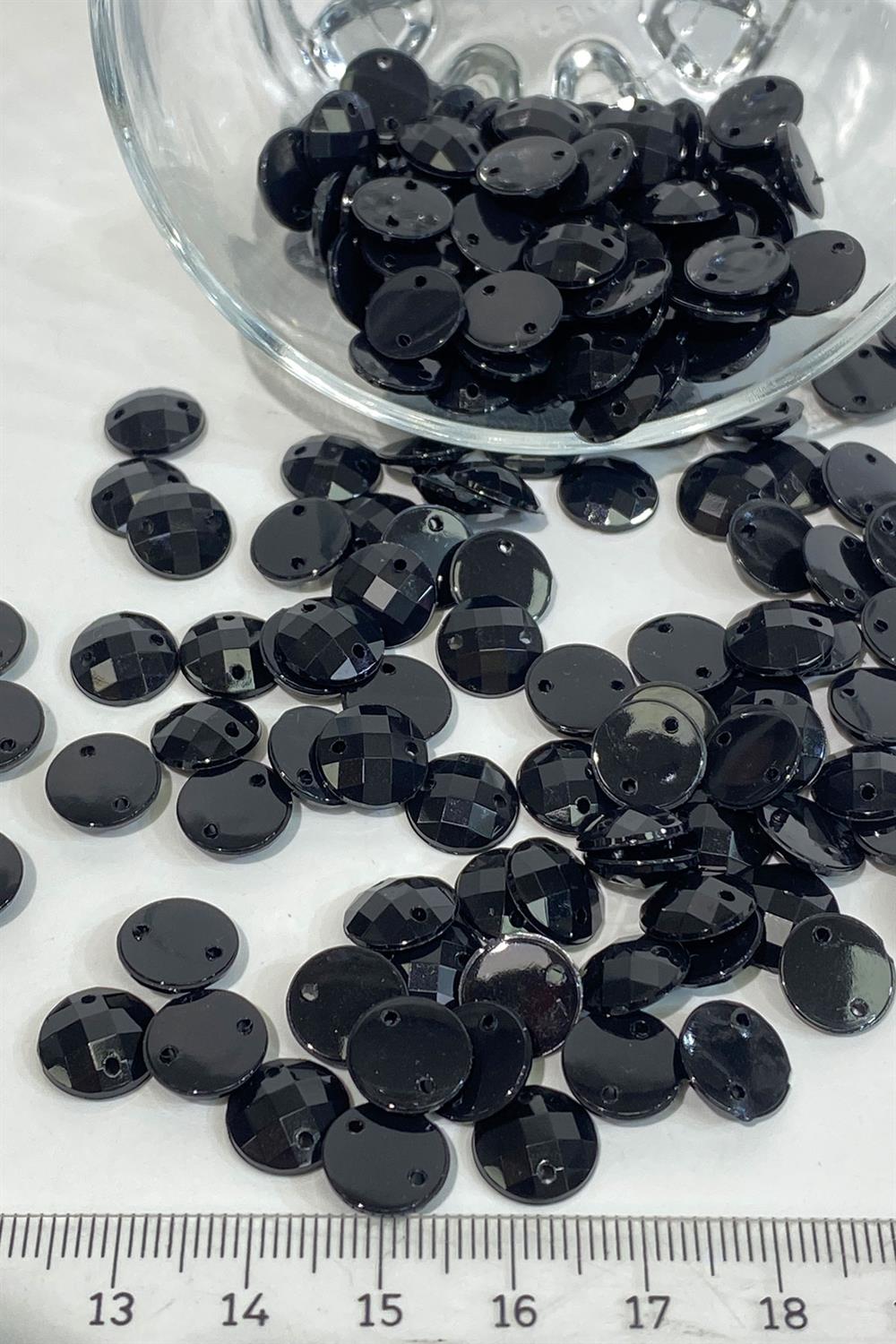 Black Round Sew Plastic Stone Beads 10 Gr