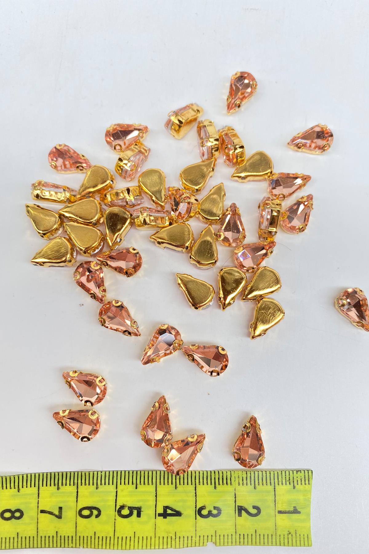 Salmon Gold Grounded Strut Shiny Glass Drop Beads 10 Pieces