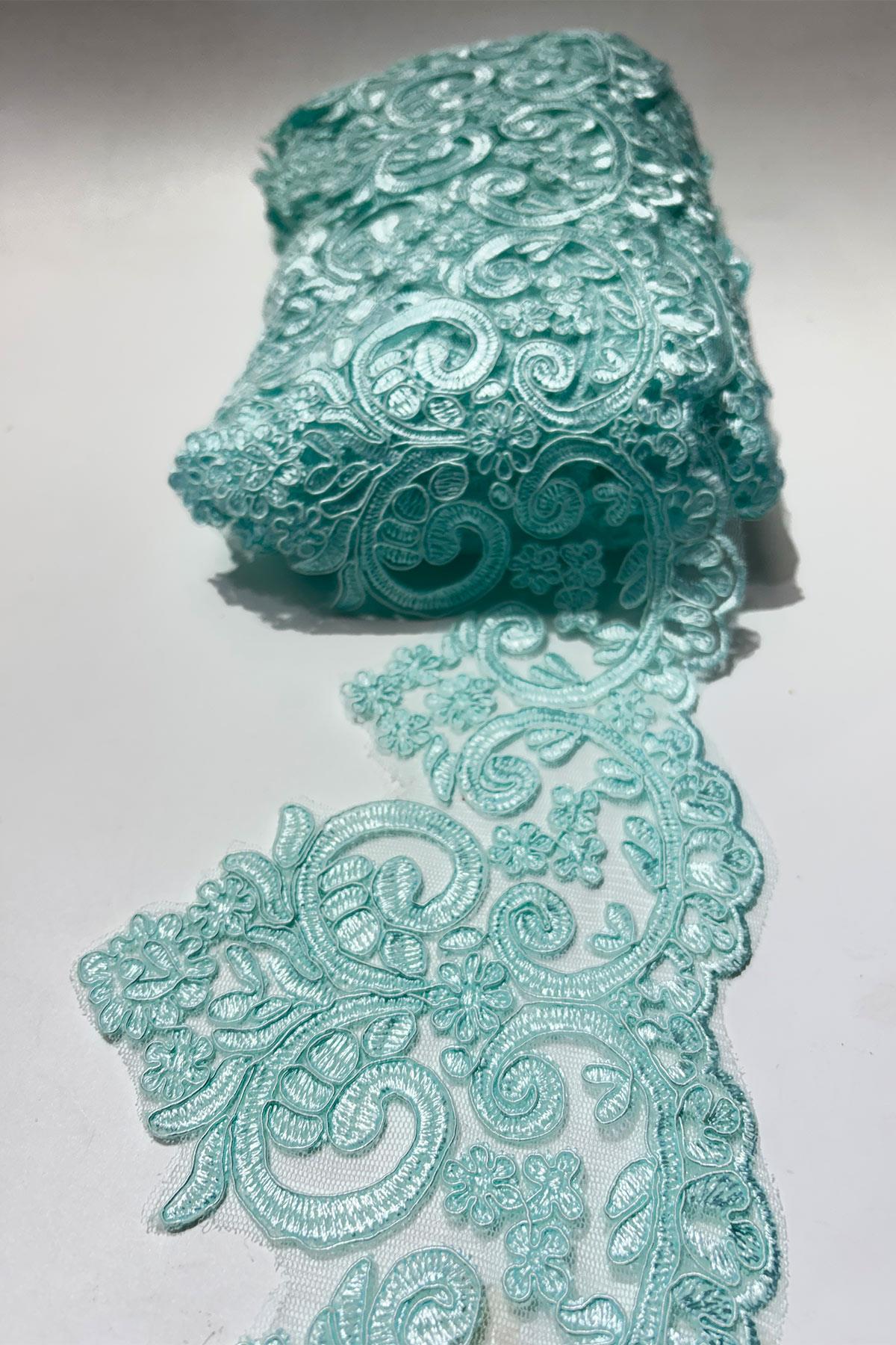 Aqua Green French Guipure Edge Lace Ribbon