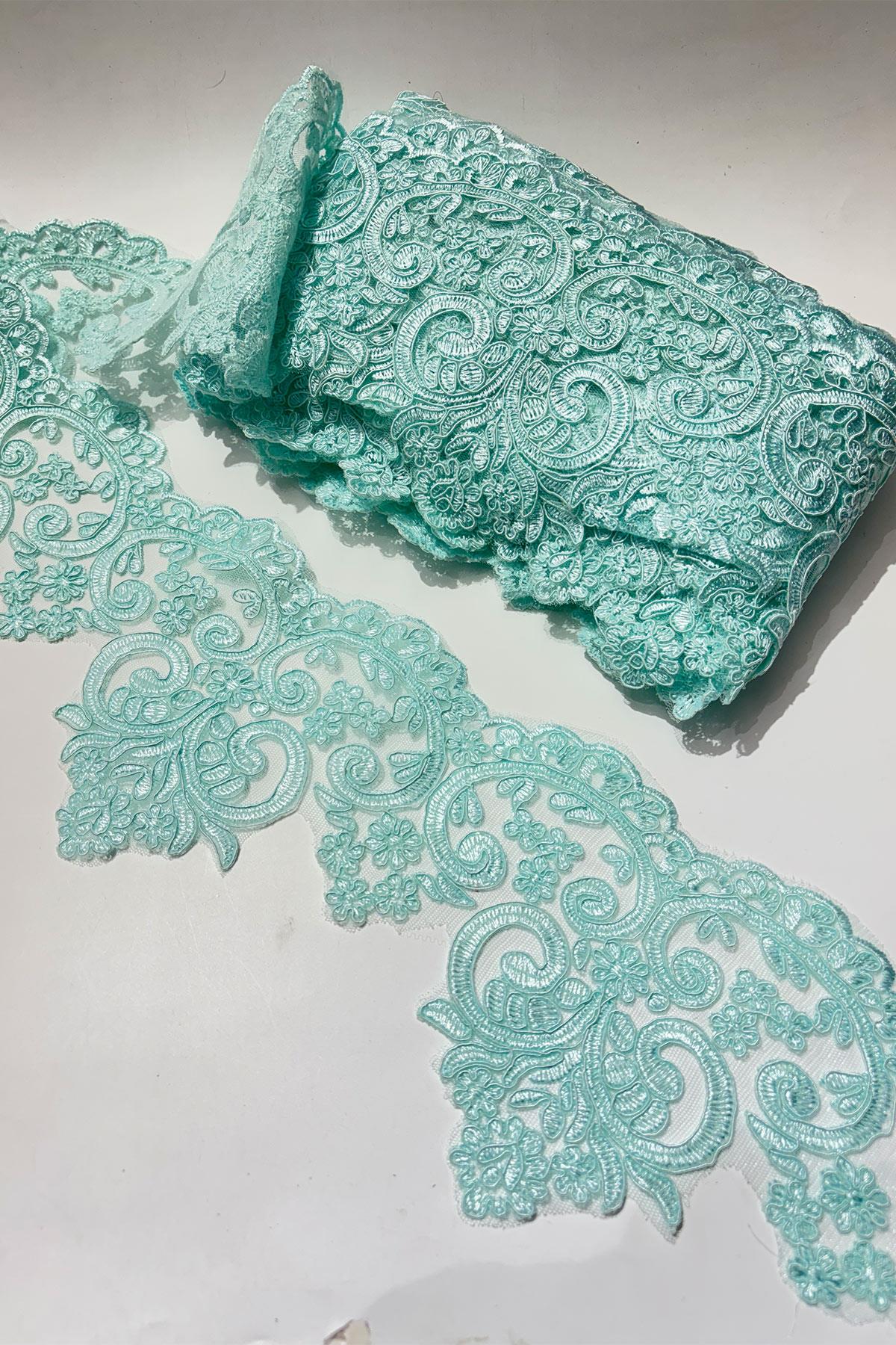 Aqua Green French Guipure Edge Lace Ribbon