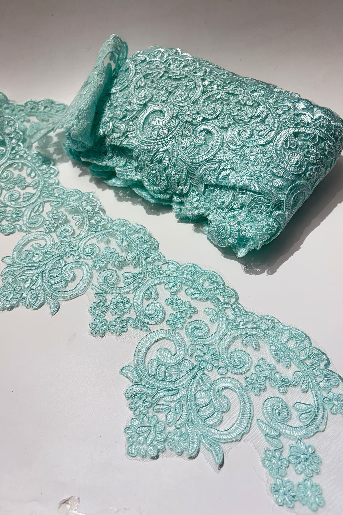 Aqua Green French Guipure Edge Lace Ribbon
