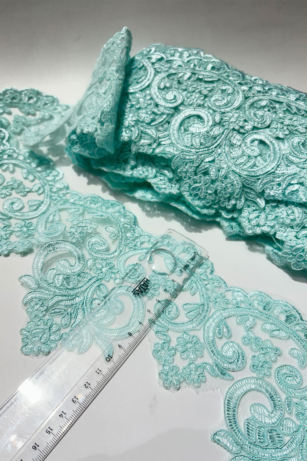 Aqua Green French Guipure Edge Lace Ribbon