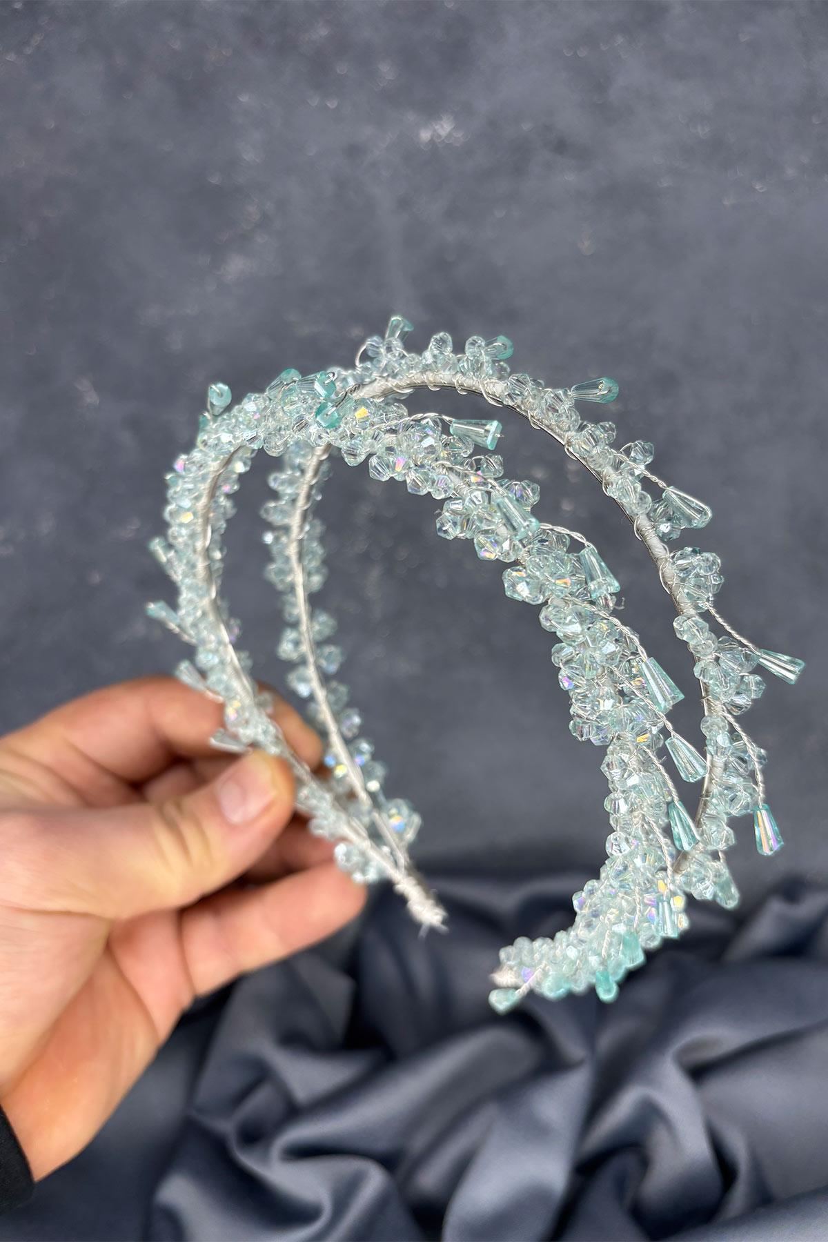 Aqua Green Saree Model Double Row Bridal Henna Crown Hair Accessory