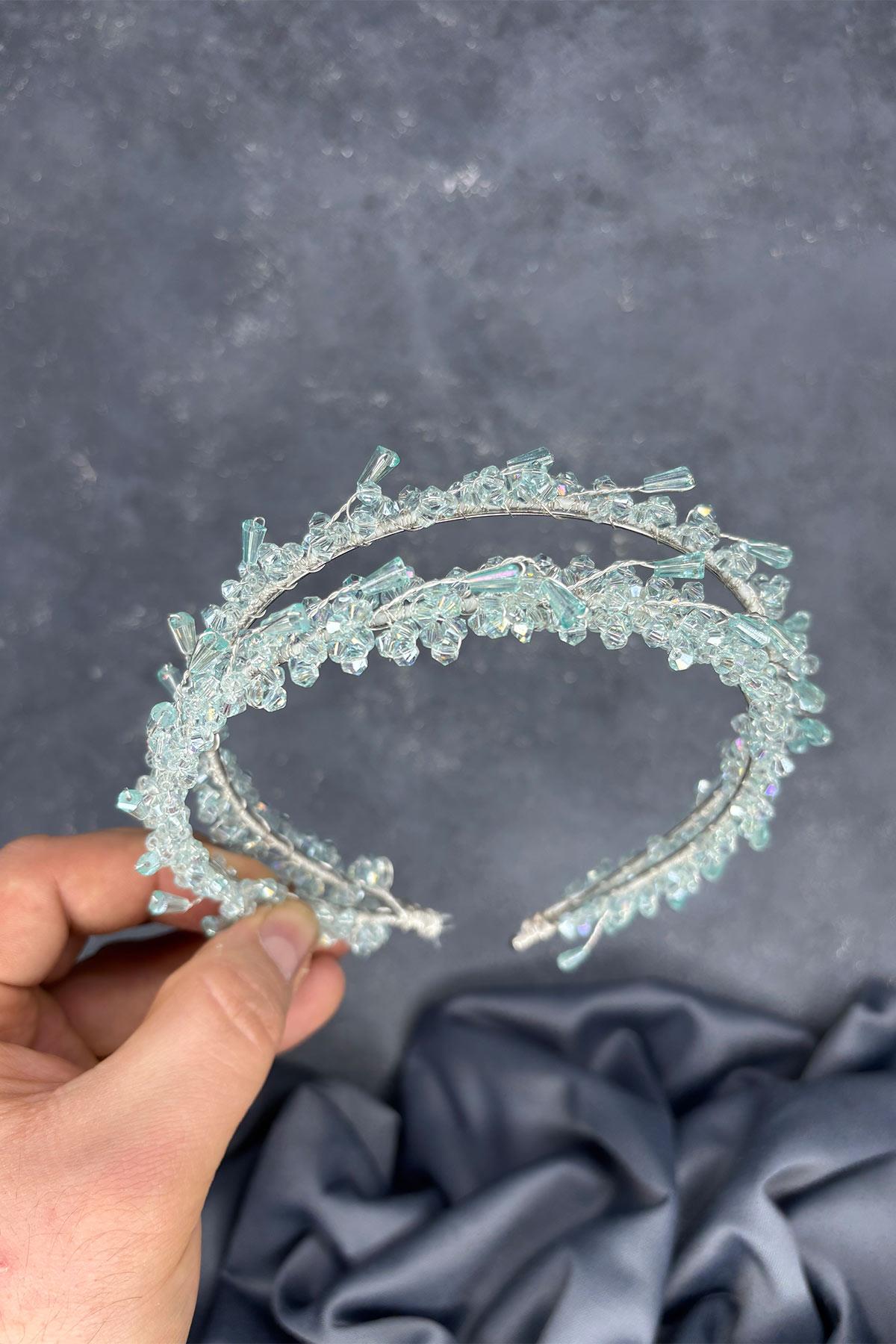 Aqua Green Saree Model Double Row Bridal Henna Crown Hair Accessory