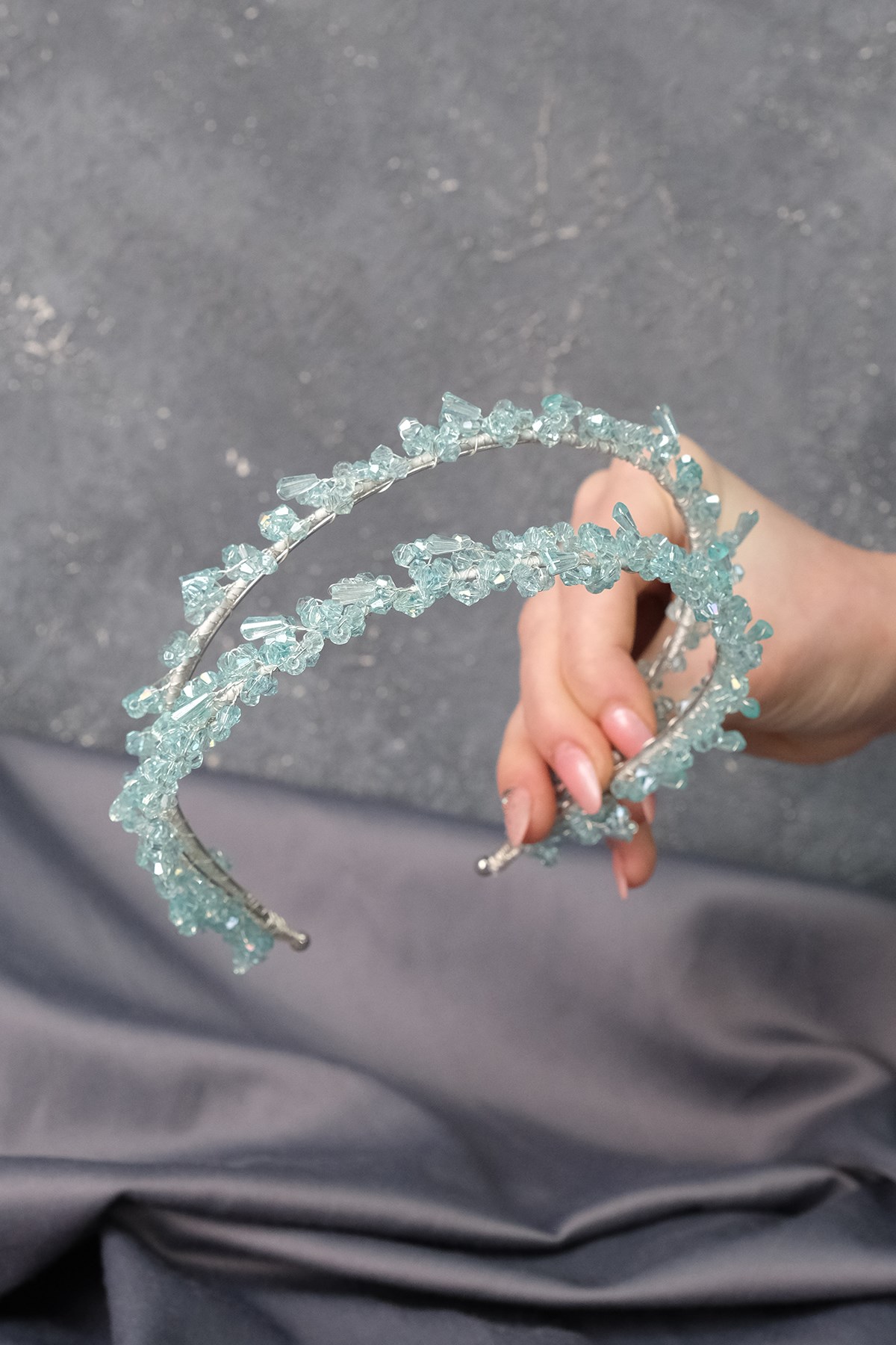 Water Green Talya Double Row Beaded Bridal Henna Crown