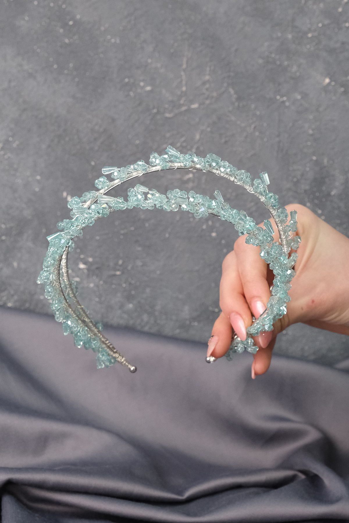 Water Green Talya Double Row Beaded Bridal Henna Crown