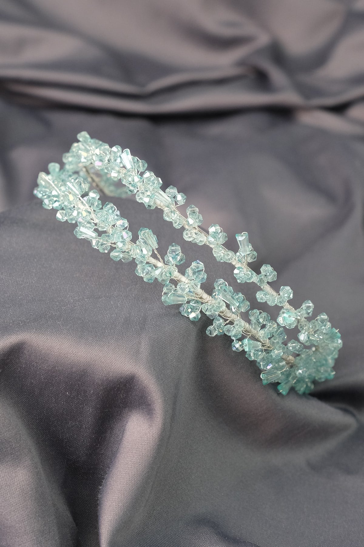Water Green Talya Double Row Beaded Bridal Henna Crown
