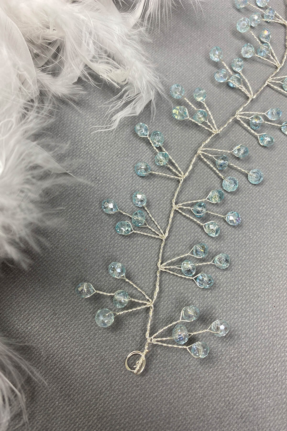 أكوا جرين فيلا مطرز تاج الزفاف إكسسوار للشعر