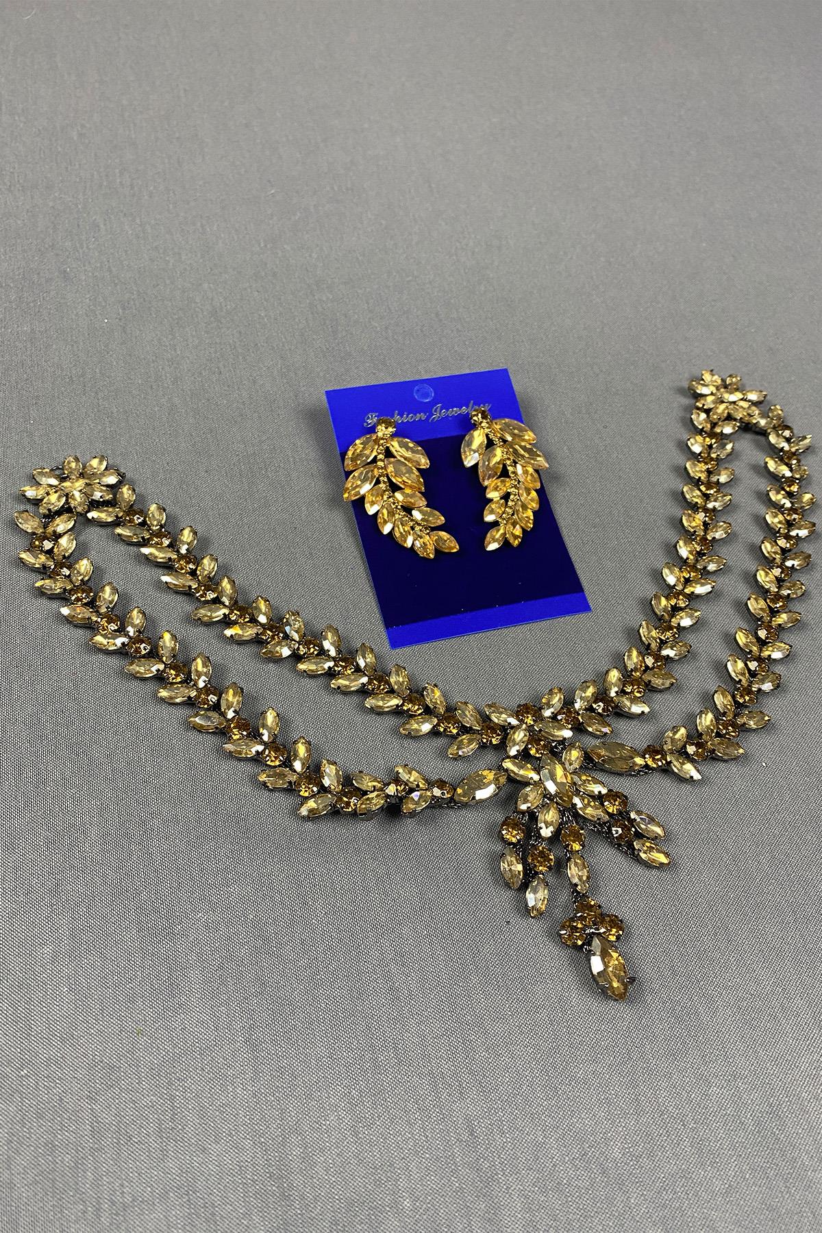 Sultan Stone Pediment Bridal Henna Hair Accessory and Leaf Stone Earrings