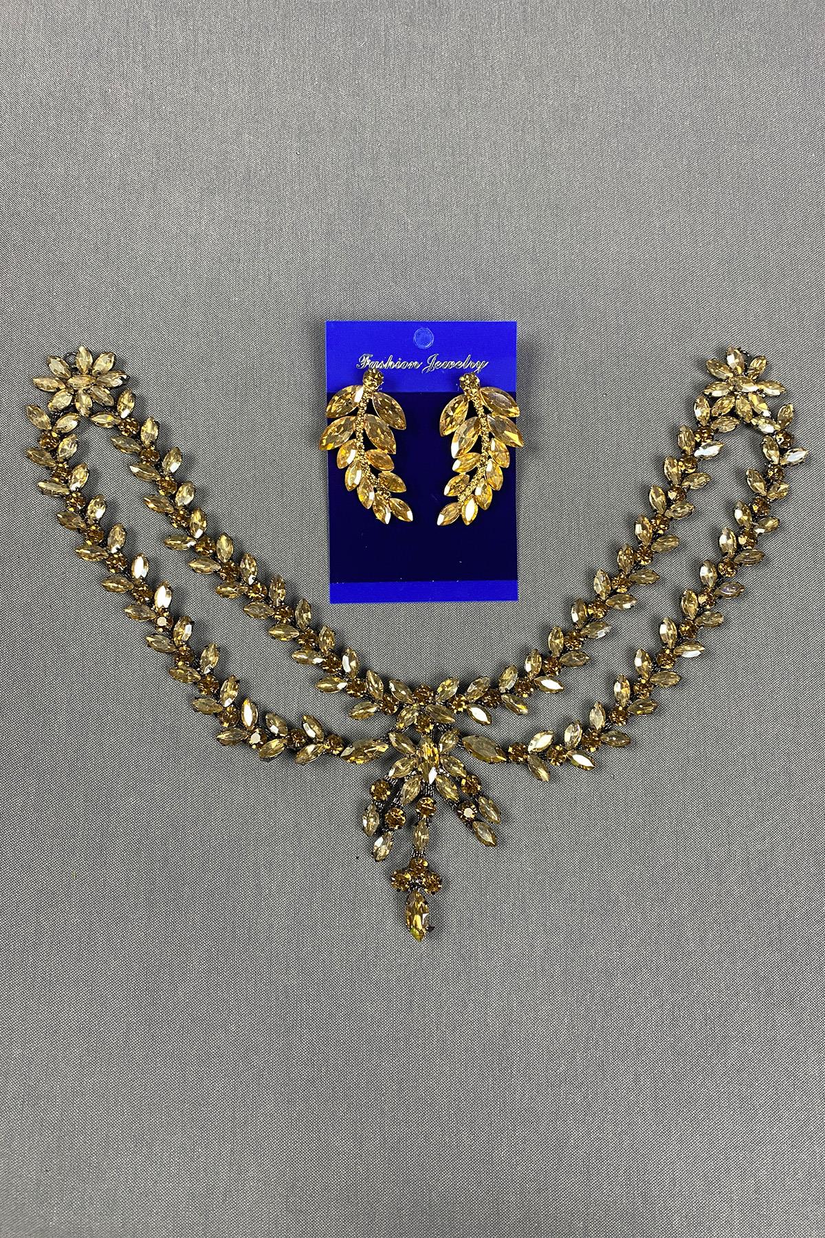 Sultan Stone Pediment Bridal Henna Hair Accessory and Leaf Stone Earrings