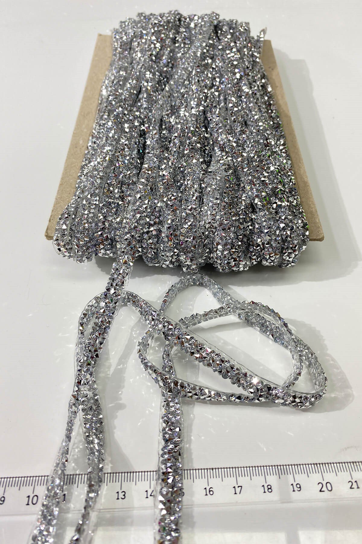 Stone Iron-on Strip Applique Silver Color