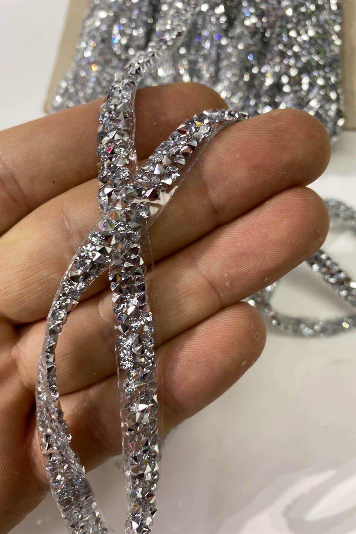 Stone Iron-on Strip Applique Silver Color