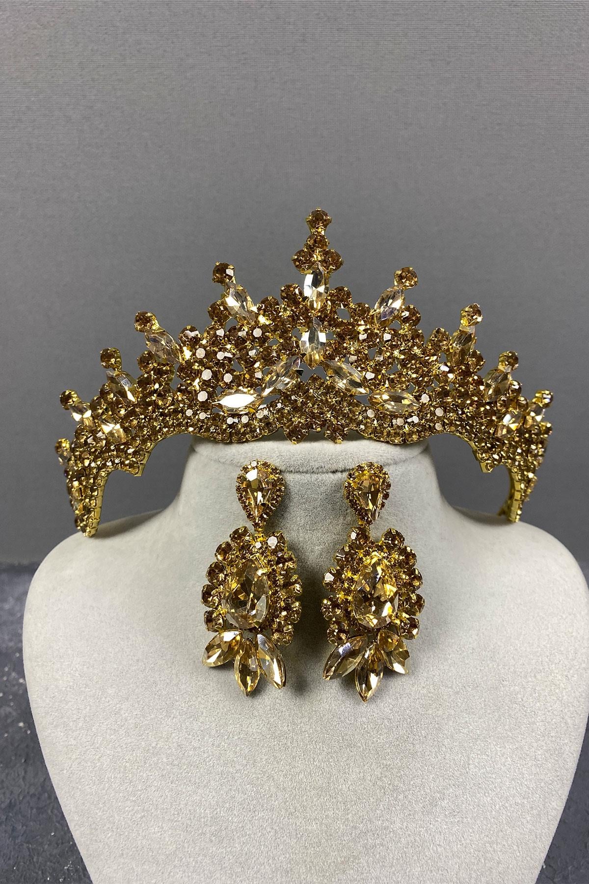 Tokyo Stone Bridal Henna Tiara and Stud Earrings Set