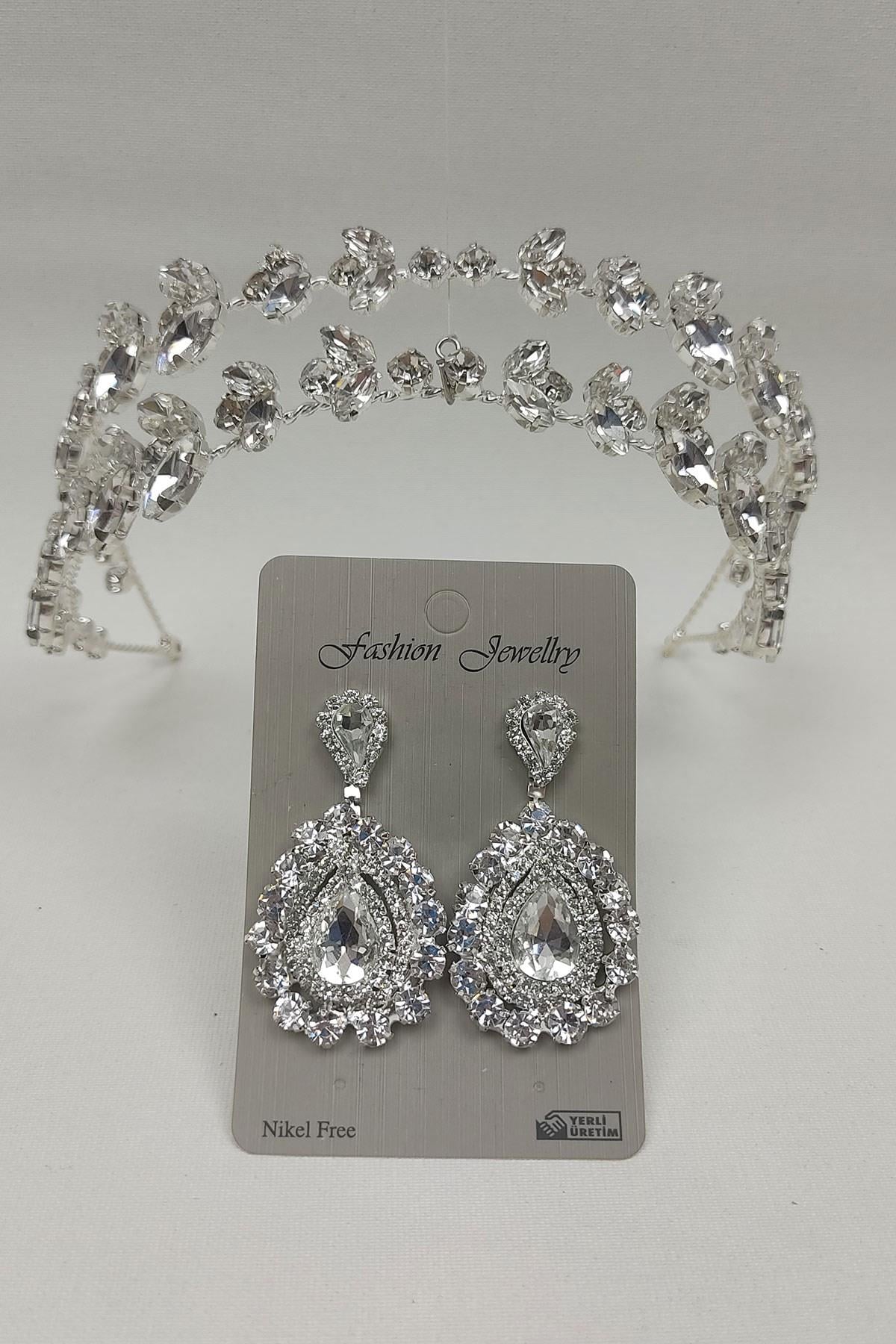 Wholesale Alfa Model Bridal Crown and Shuttle Stone Earrings