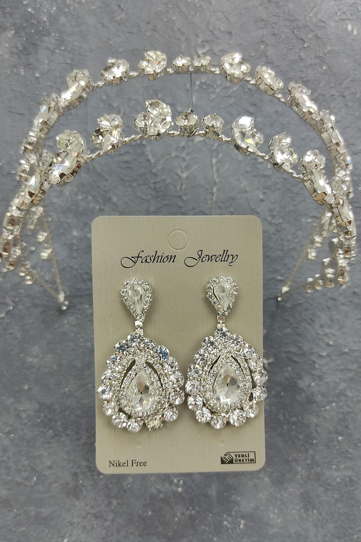 Wholesale Alfa Model Bridal Crown and Shuttle Stone Earrings