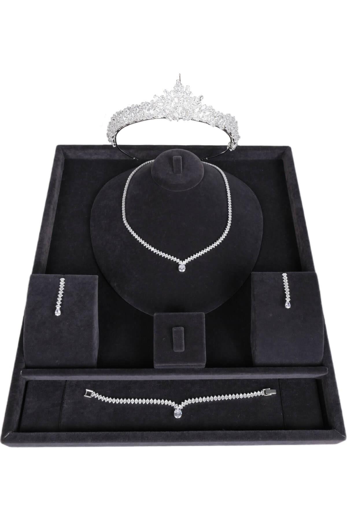 Wholesale Alin Zircon Bridal Crown Necklace Earring and Bracelet Set