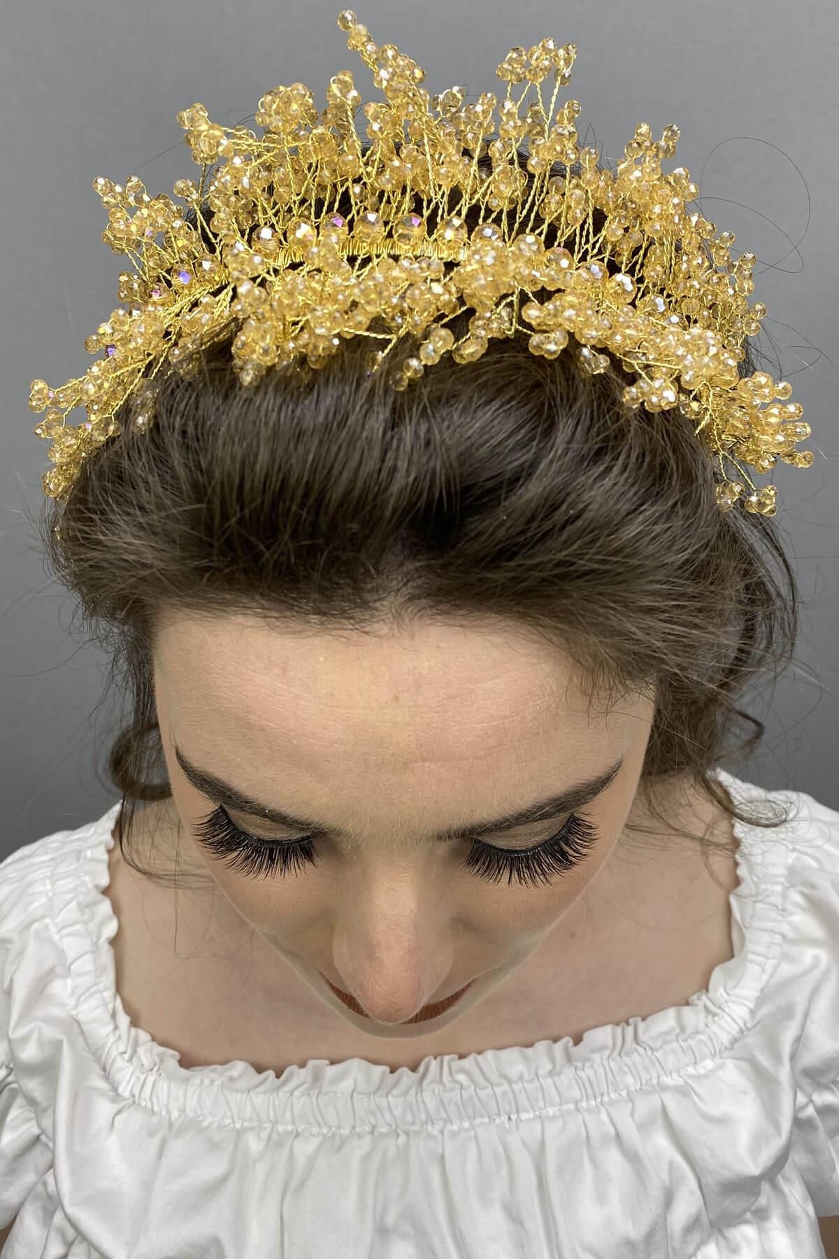 Wholesale Golden Yellow Sirius Crystal Stone Henna and Bridal Crown