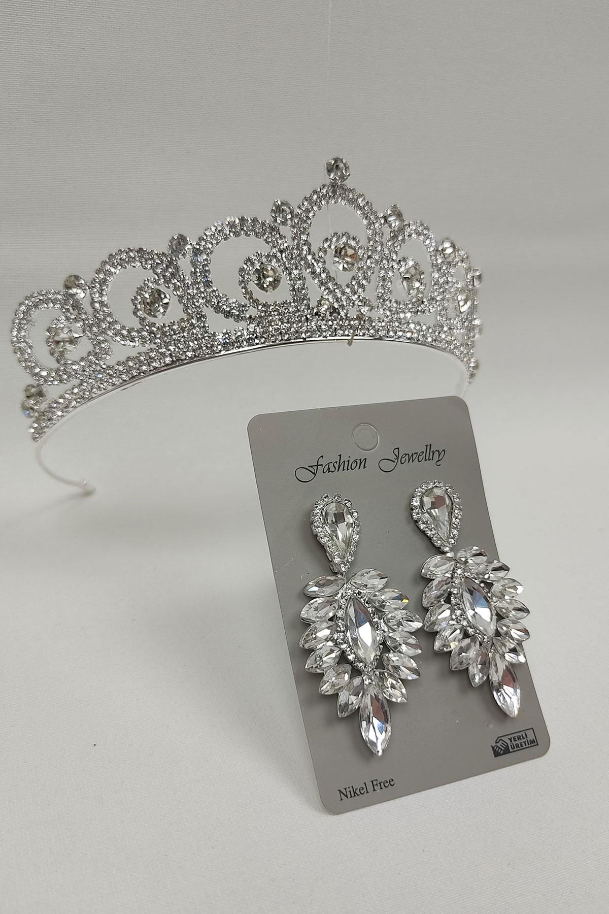 Wholesale Angel Model Bridal Crown and Drop Stone Earrings