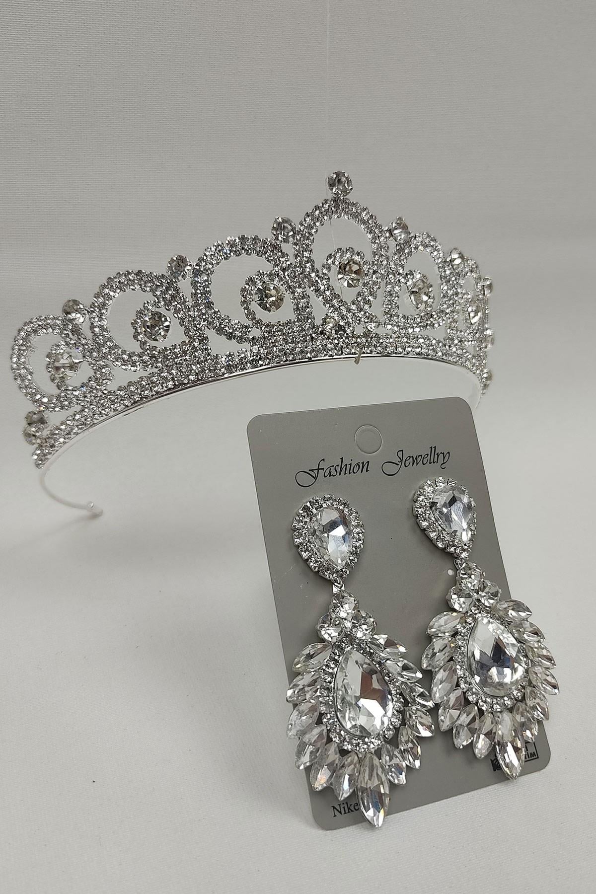 Wholesale Angel Model Bridal Crown and Drop Shuttle Stone Earrings