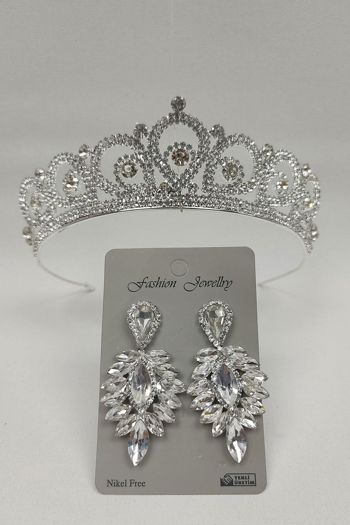 Wholesale Angel Model Bridal Crown and Drop Stone Earrings