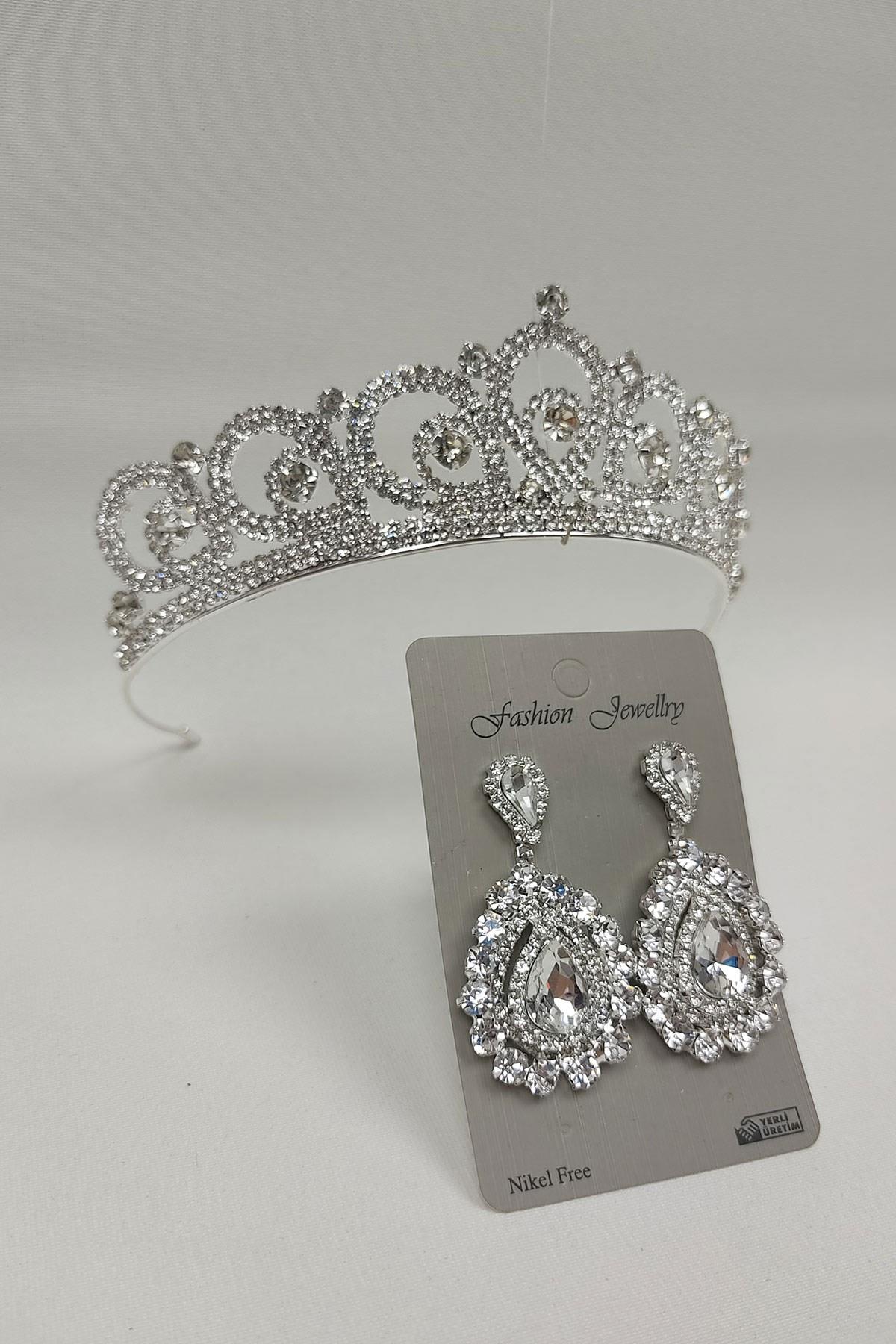 Wholesale Angel Model Bridal Crown and Shuttle Stone Earrings