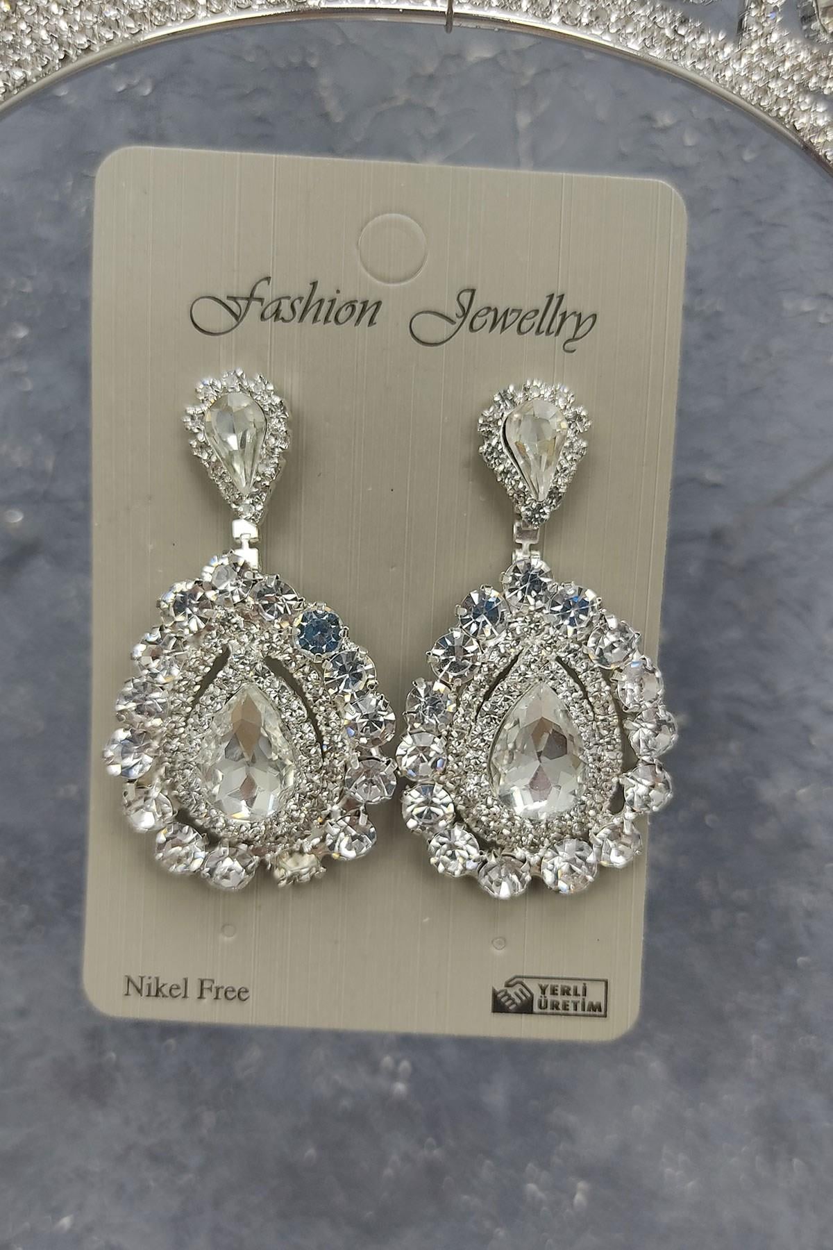 Wholesale Angel Model Bridal Crown and Shuttle Stone Earrings