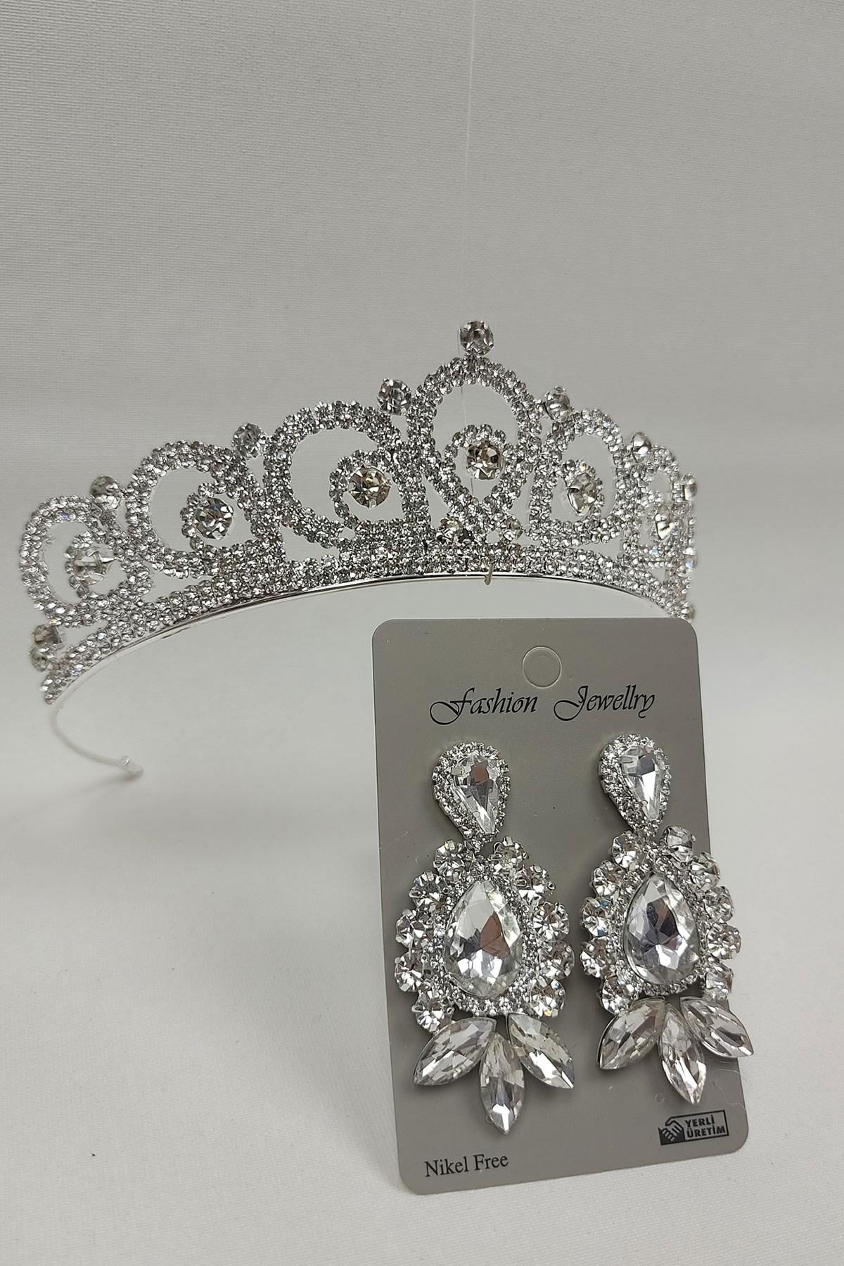 Wholesale Angel Model Bridal Crown and Shuttle Drop Stone Earrings