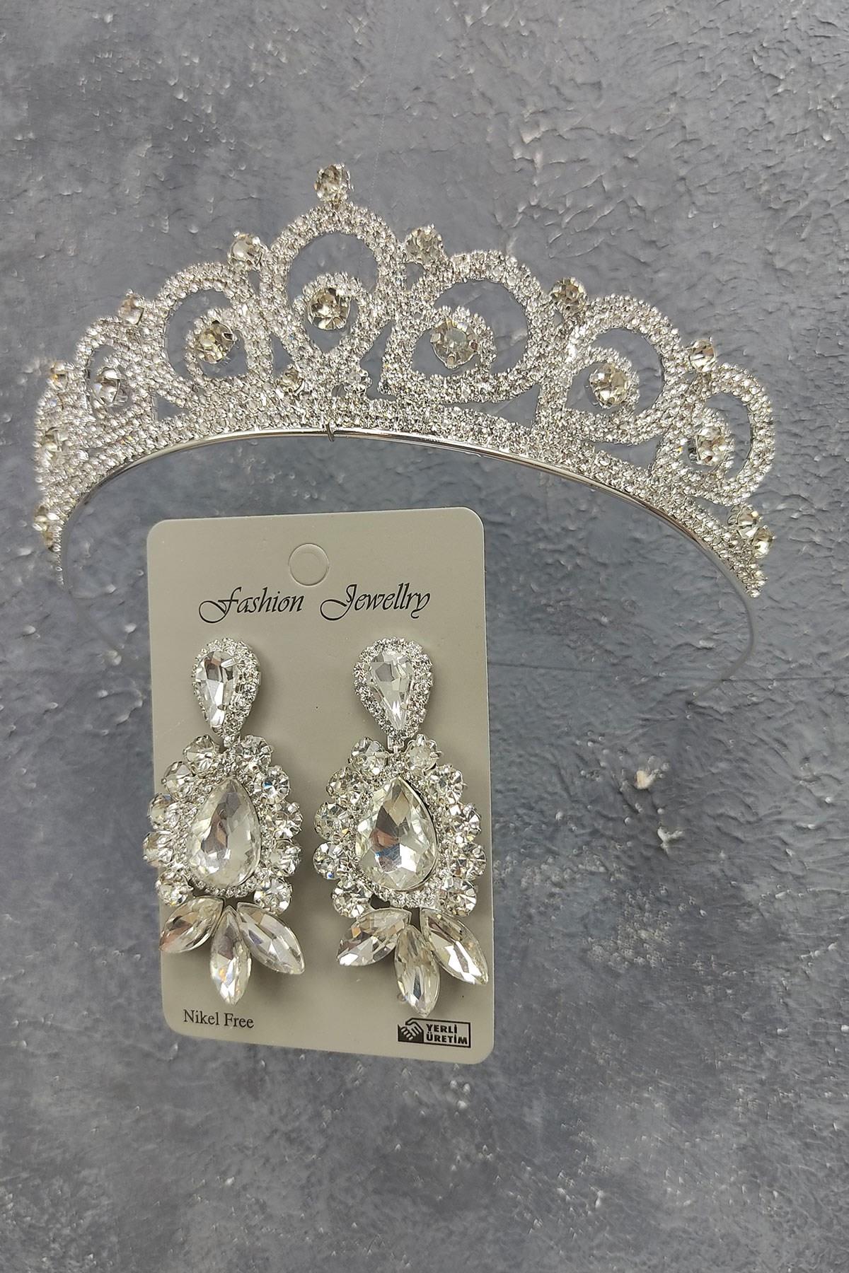Wholesale Angel Model Bridal Crown and Shuttle Drop Stone Earrings