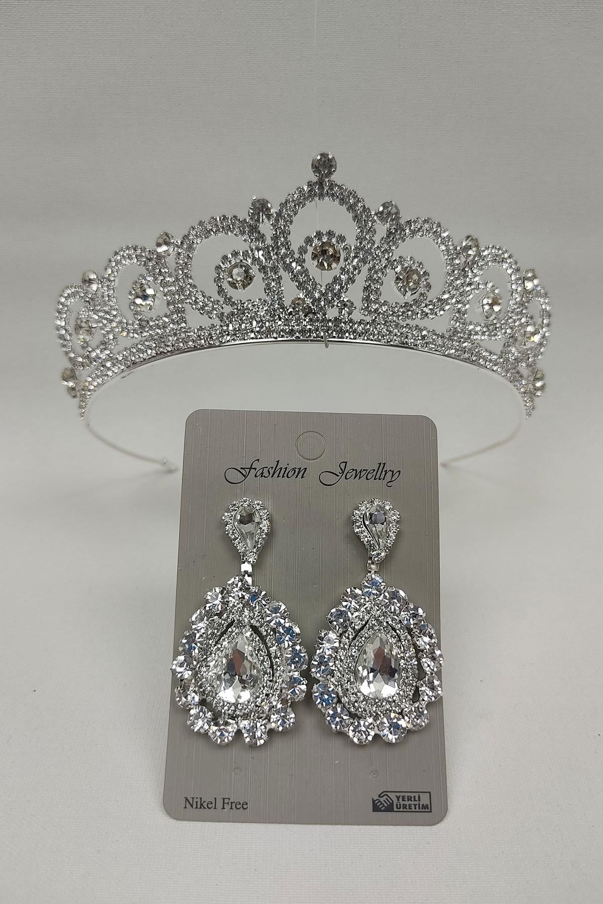 Wholesale Angel Model Bridal Crown and Shuttle Stone Earrings