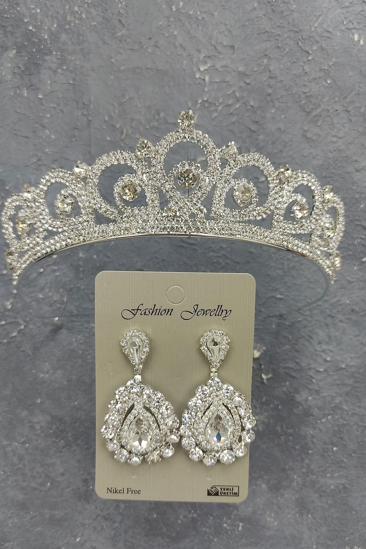 Wholesale Angel Model Bridal Crown and Shuttle Stone Earrings