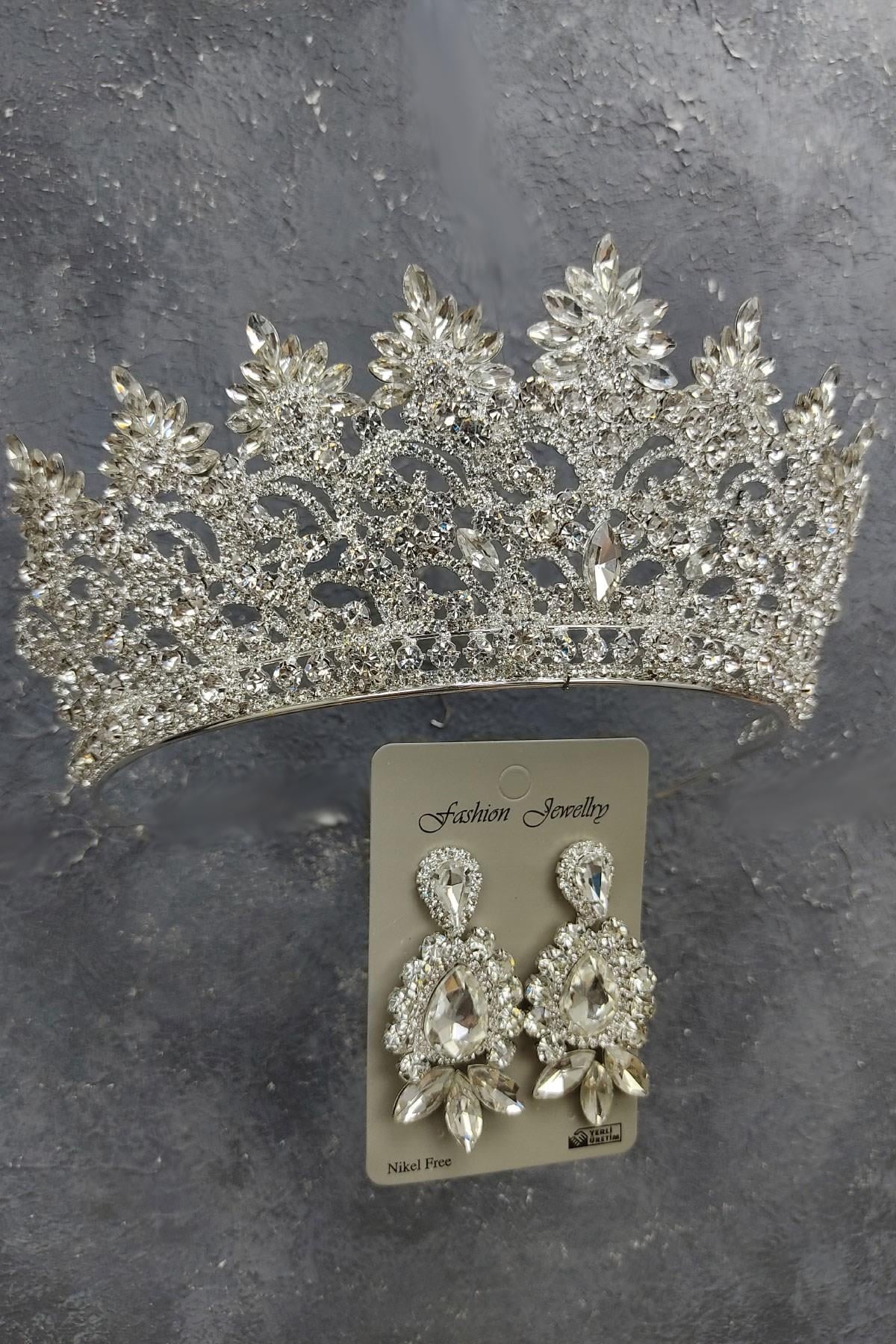 Wholesale Angelina Model Bridal Crown and Shuttle Drop Stone Earrings