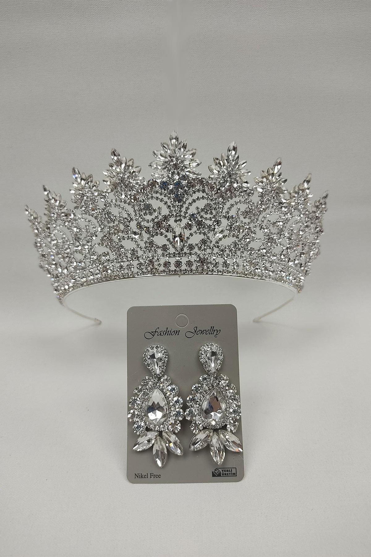Wholesale Angelina Model Bridal Crown and Shuttle Drop Stone Earrings