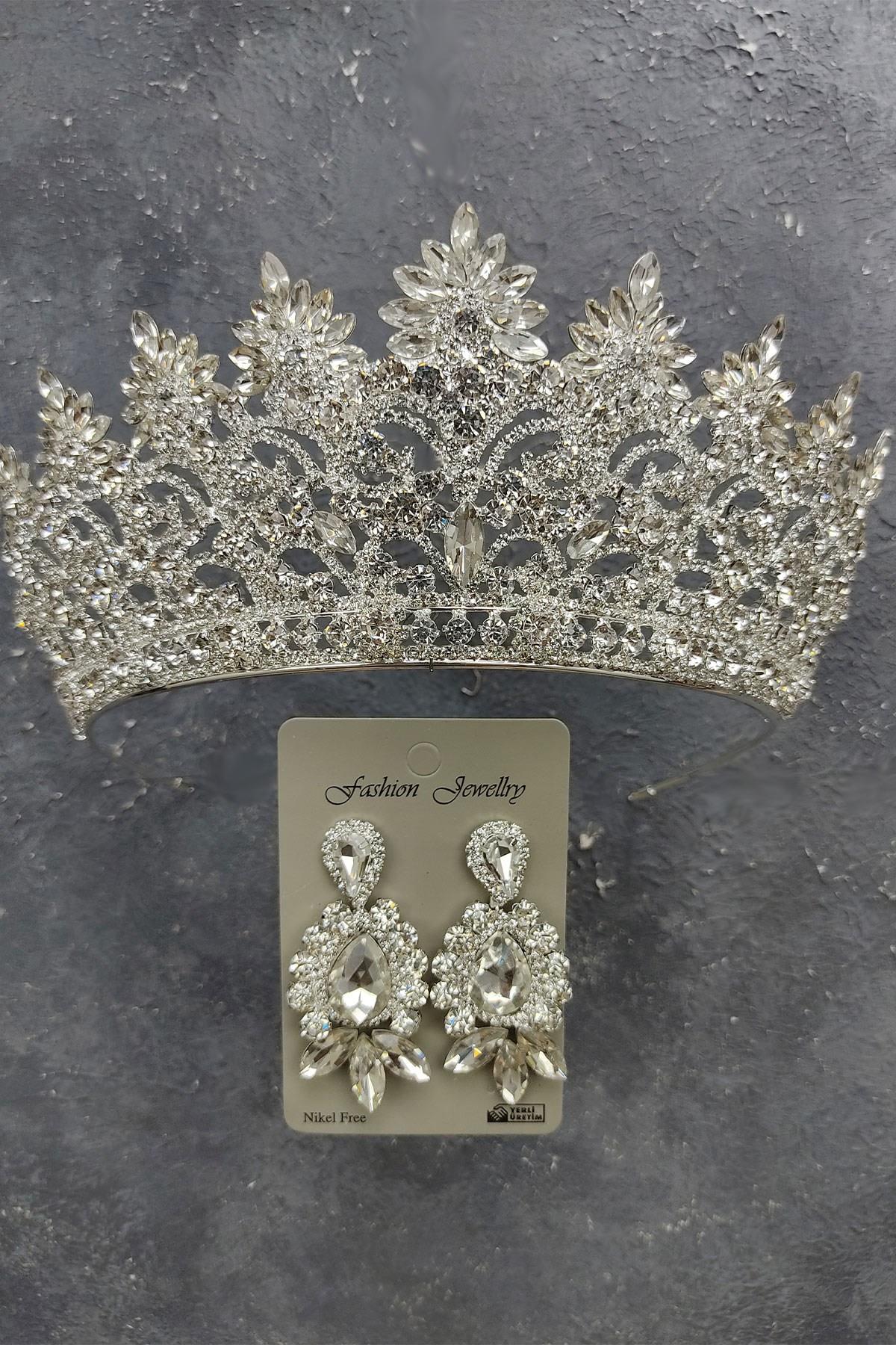 Wholesale Angelina Model Bridal Crown and Shuttle Drop Stone Earrings