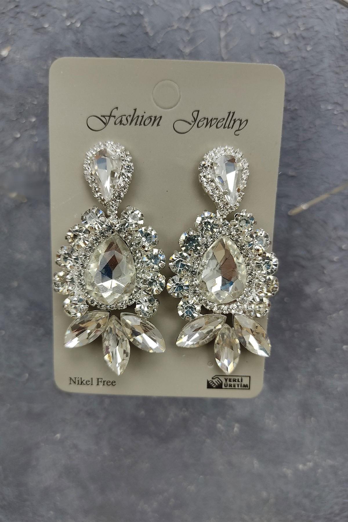 Wholesale Angelina Model Bridal Crown and Shuttle Drop Stone Earrings