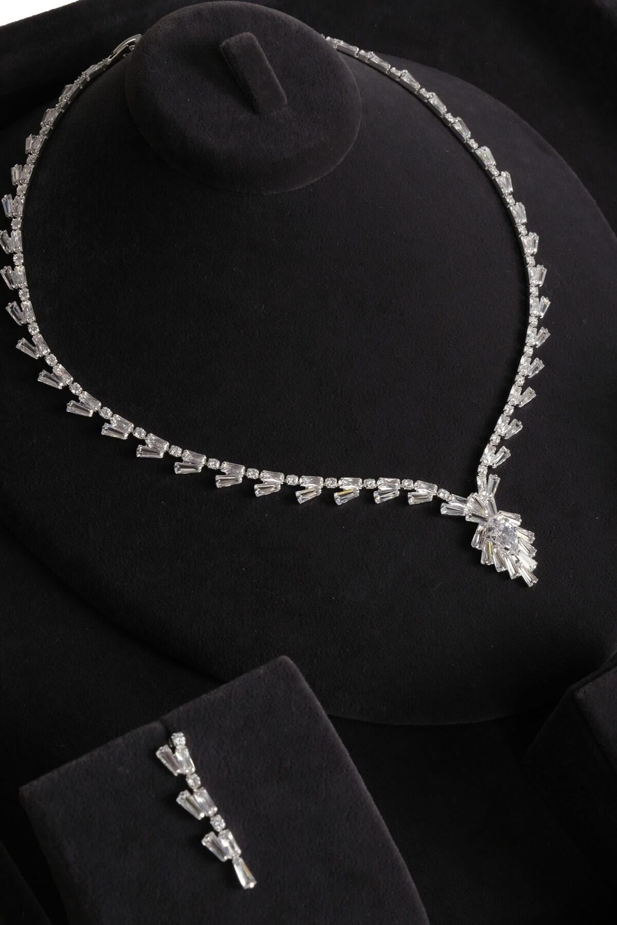 Wholesale Baguette Zircon Stone Necklace Earring and Bracelet Set