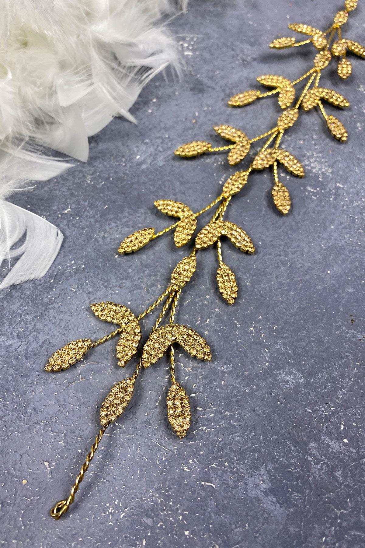 Wholesale Honey Color Leaf Branched Yena Design Bridal Crown Hair Accessory